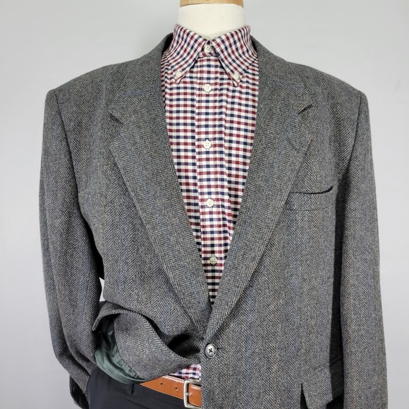 Cricketeer Men's Tweed Sport Coat Two Button Gray Lambs Wool Herringbone 50R‎ - Picture 6 of 16